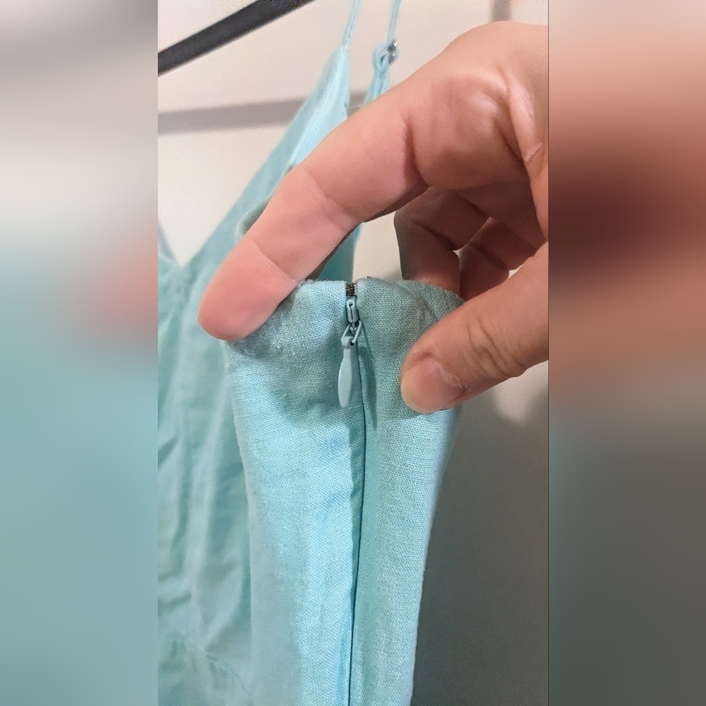 J. Crew Linen Blend Midi Slip Dress Sunwashed Mint sz 8 - Picture 8 of 13